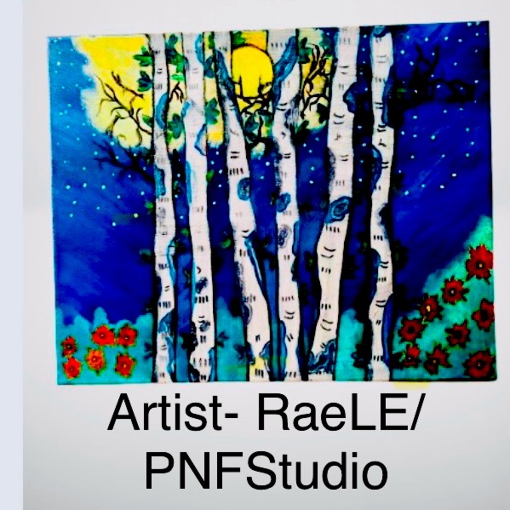 Orig MixedMedia Painting Canvas2024 
Walk Among Birch Trees At Midnight 
Sz16x20
